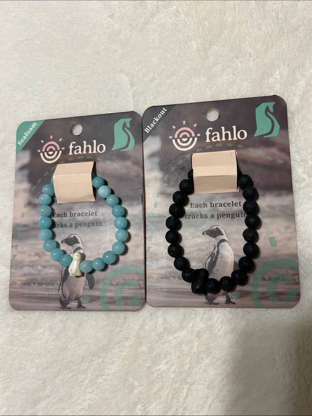 Fahlo Kids Seafoam and Black Penguin Charm Bracelet Set